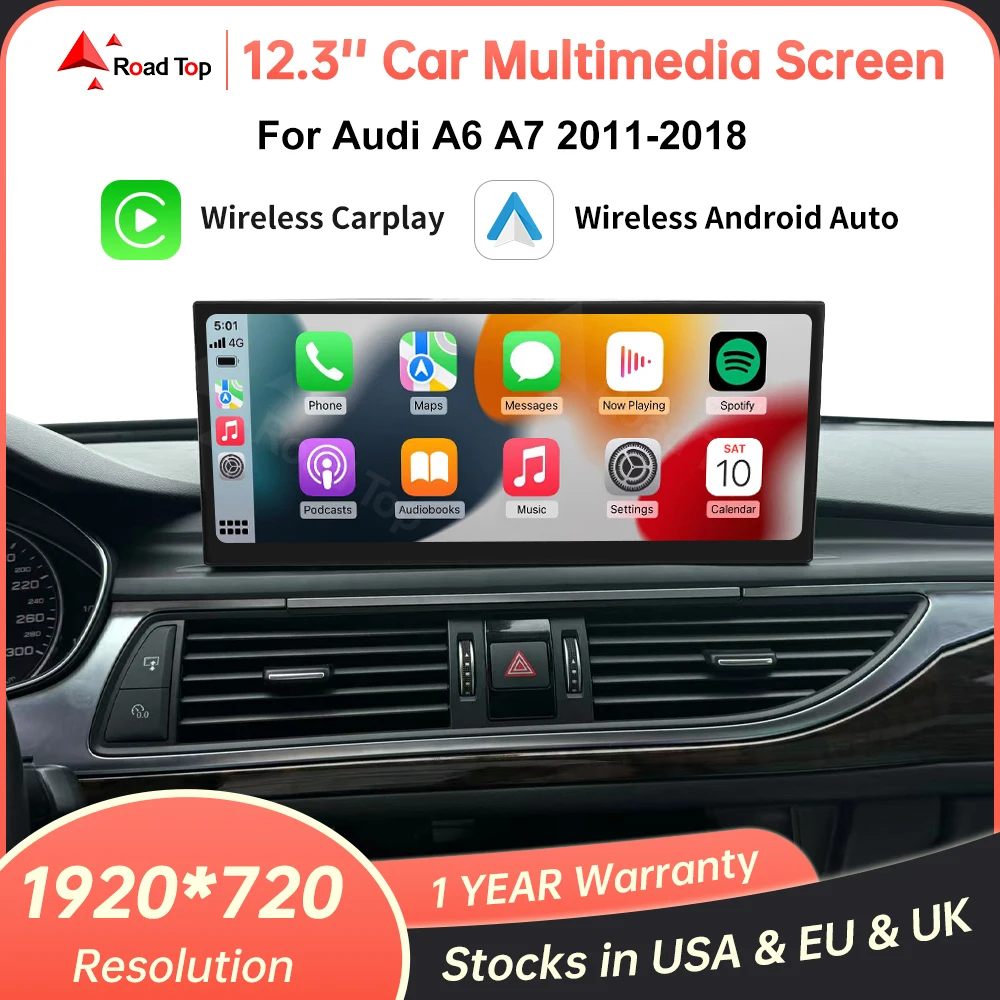 RoadTop 12,3'' Linux Bildschirm Auto Multimedia Display Für Audi A6 A7 2011-2018 mit Wireless CarPlay Android Auto Airplay Autolink