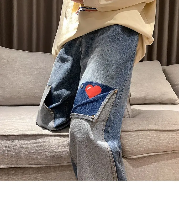 Straight Jeans Men Spring And Summer Trend All Match Pants Loose Fashion Trousers Love Design Wide Leg Couple Pants 2022