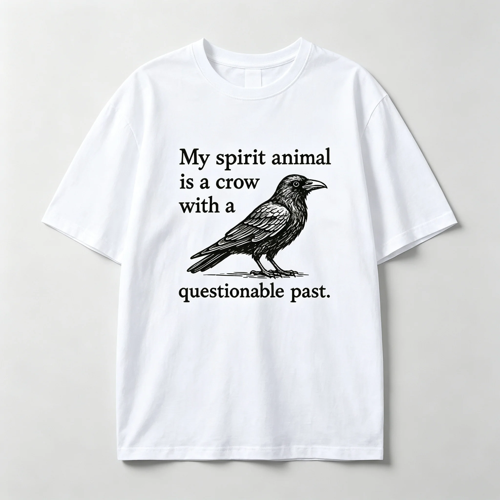 My Spirit Animal Crow Print T Shirt Questionable Past Vintage Raven Graphic Unisex Summer Casual Short Sleeve Animal Lover Tops