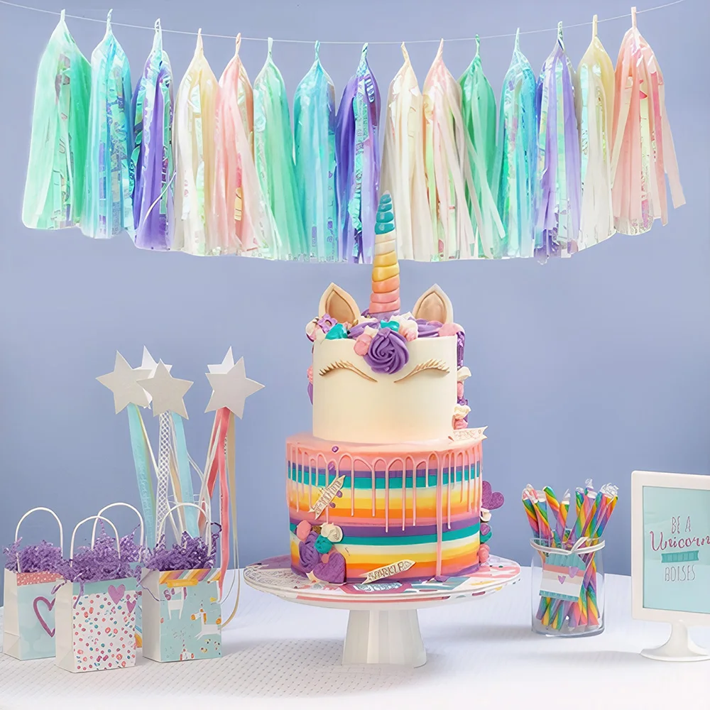 Party Decoration Iridescent Paper Tassel Garland For Mermaid Unicorn Party Baptism Birthday Baby Shower Decorations DIY Crafts