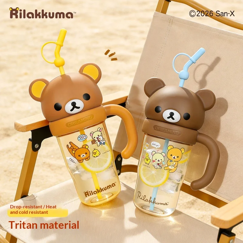 Kawaii 830ml Rilakkuma Ton Ton Cup Super Large Capacity Water Cup Portable Cartoon Bear Drinking Straw Cup Anime Peripheral Gift view 5