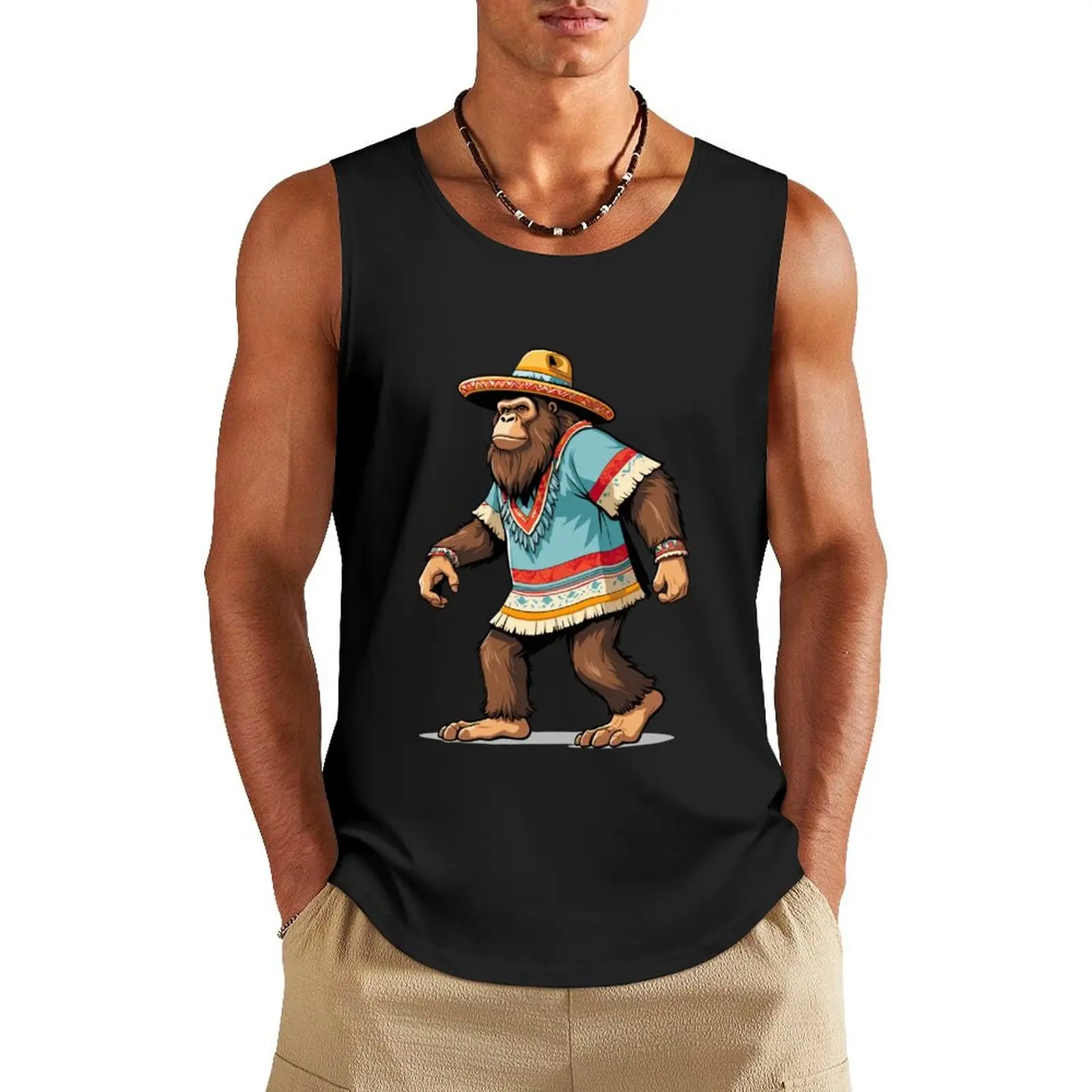 Mexican Bigfoot Sasquatch Sombrero Tank Top Men's summer clothes Muscle fit Men sleeveless tee bodybuilding men