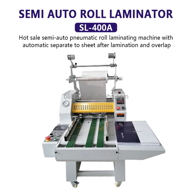 SL-400A Pneumatic Hot Roll Laminator 390MM Belt Feeding Auto Separation Laminating Machine With Overlap Function