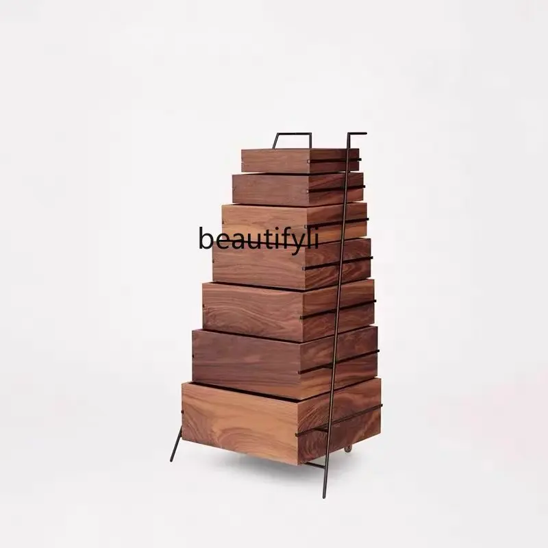 

Walnut-Color Pyramid Chest of Drawers Curio Cabinet Multi-Shelf Storage Cabinet Retro Minimalist Side Cabinet furniture