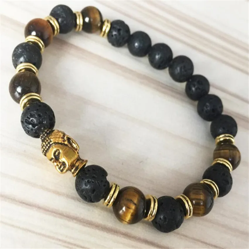 

8mm Tiger's-eye Buddhist Bead Bracelet Artisan Karma Party Adjustable Stackable Bangle Teens Prayer