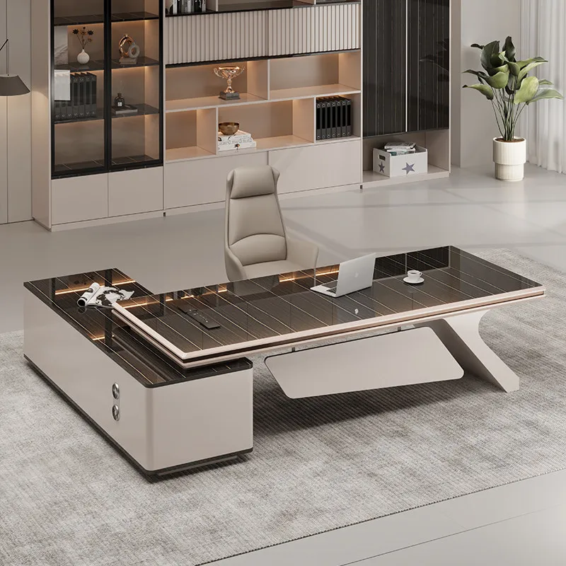 L-shaped Side Cabinet Executive Desk Tabletop Boss Computer Office Table Gaming Manager Display Bureau Bookcase Office Furniture