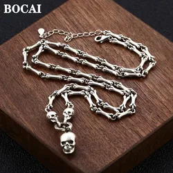 BOCAI New Real Solid s925 Silver Jewelry Personalized Skull Trendy Splicing Man Necklace Retro Punk Hip-hop Rock Style