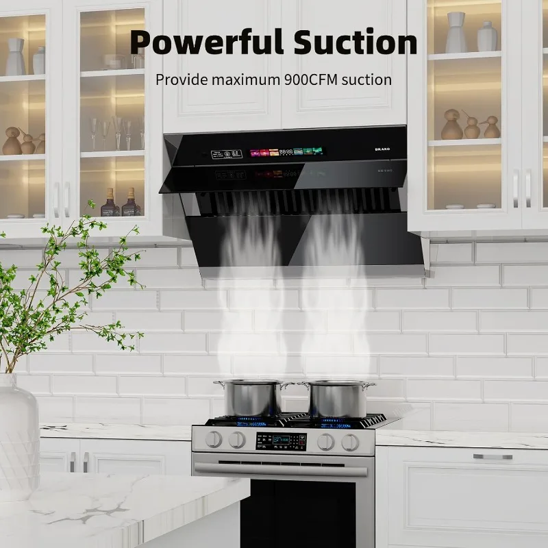 BRANO Range Hood 30 inch with 900CFM, Voice/Gesture Sensing/Touch Control Panel, Unique Side-Draft Design Under Cabinet Modern