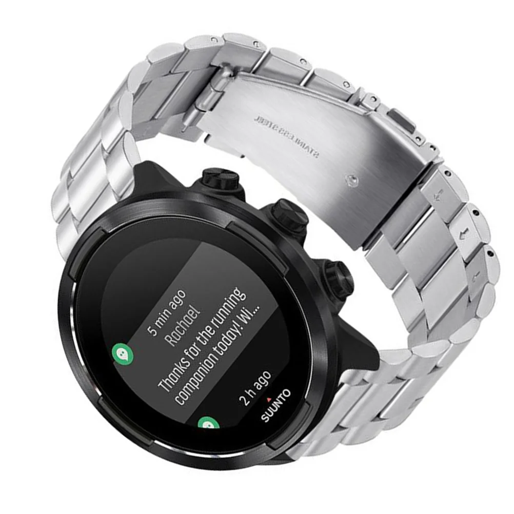 حزام ساعة من الفولاذ المقاوم للصدأ مكون من ثلاث قطع مقاس 24 مم، حزام معدني صلب بديل لراحة مشبك قوي ومتين باللون الفضي #3