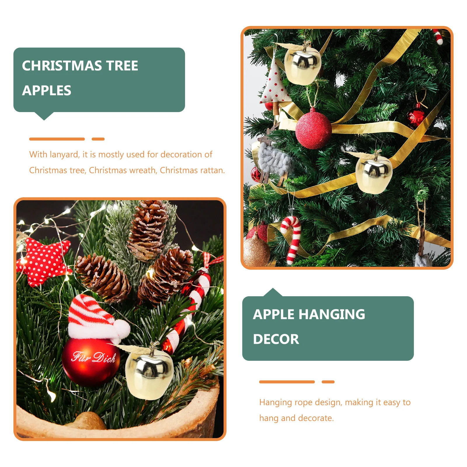 

24pcs Christmas Apple Decorations Hanging Ornament For Christmas Tree Xmas Pendants Holiday Home Decor Pendant Ornaments