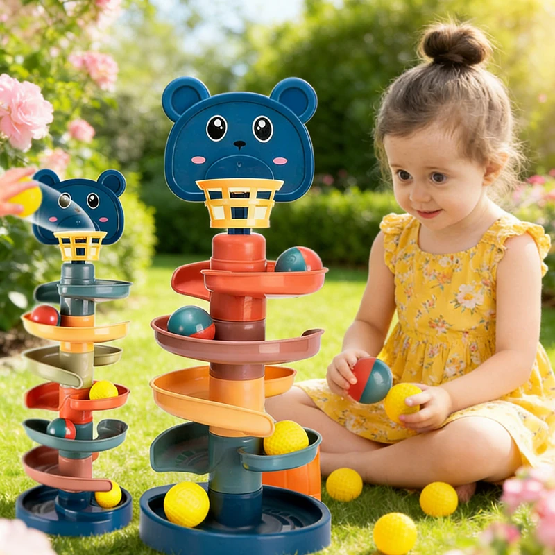 @Interactive Ball Tower~Durable# Interactive^ Ball Tower Educational Toy.& with Rolling Balls\and Drop Mechanism - Random Color