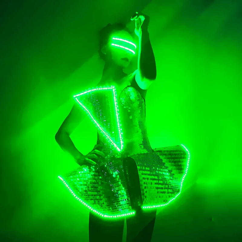 New LED Dress Woman Rave Outfits Nightclub Tron Dance Wear Party Light Up Stage Costume Luminous Gogo Dancer Clothes Performance