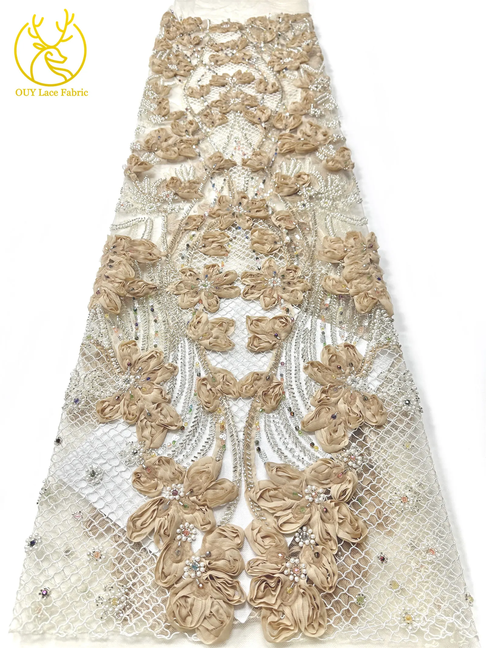 Eleganter, modischer 3D-Spitzenstoff im afrikanischen Stil 2026, hochwertiger französischer nigerianischer Spitzenstoff mit Perlen und Pailletten für Party- und Abendkleider – Detail 10