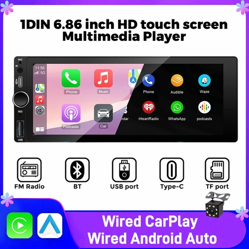 IPS 6,9 pulgadas 1Din con cable Carplay Android Auto Radio de coche Multimedia Video reproductor MP5 pantalla táctil Universal Autoradio estéreo