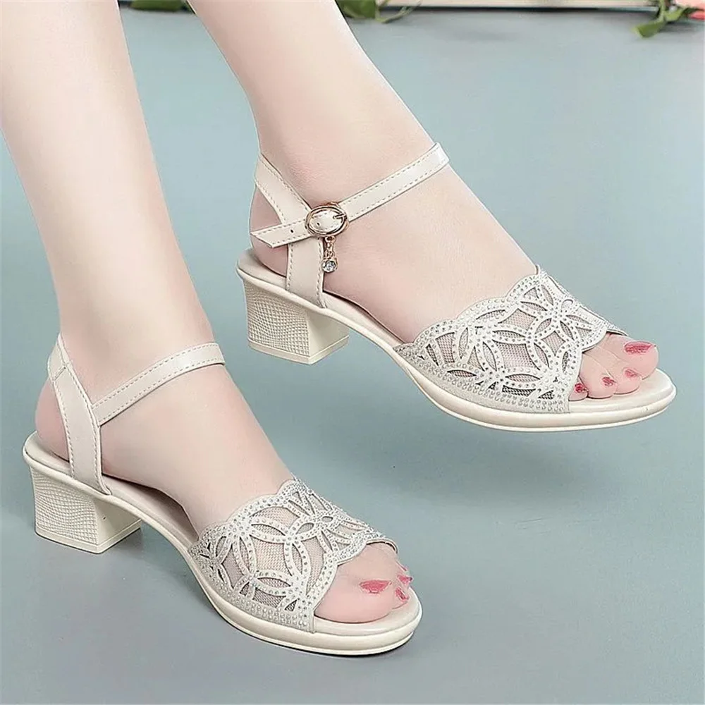 sandalias femininas women fashion black mesh breathable spring slip on square heel sandals lady classic beige comfort shoes a604 image 5