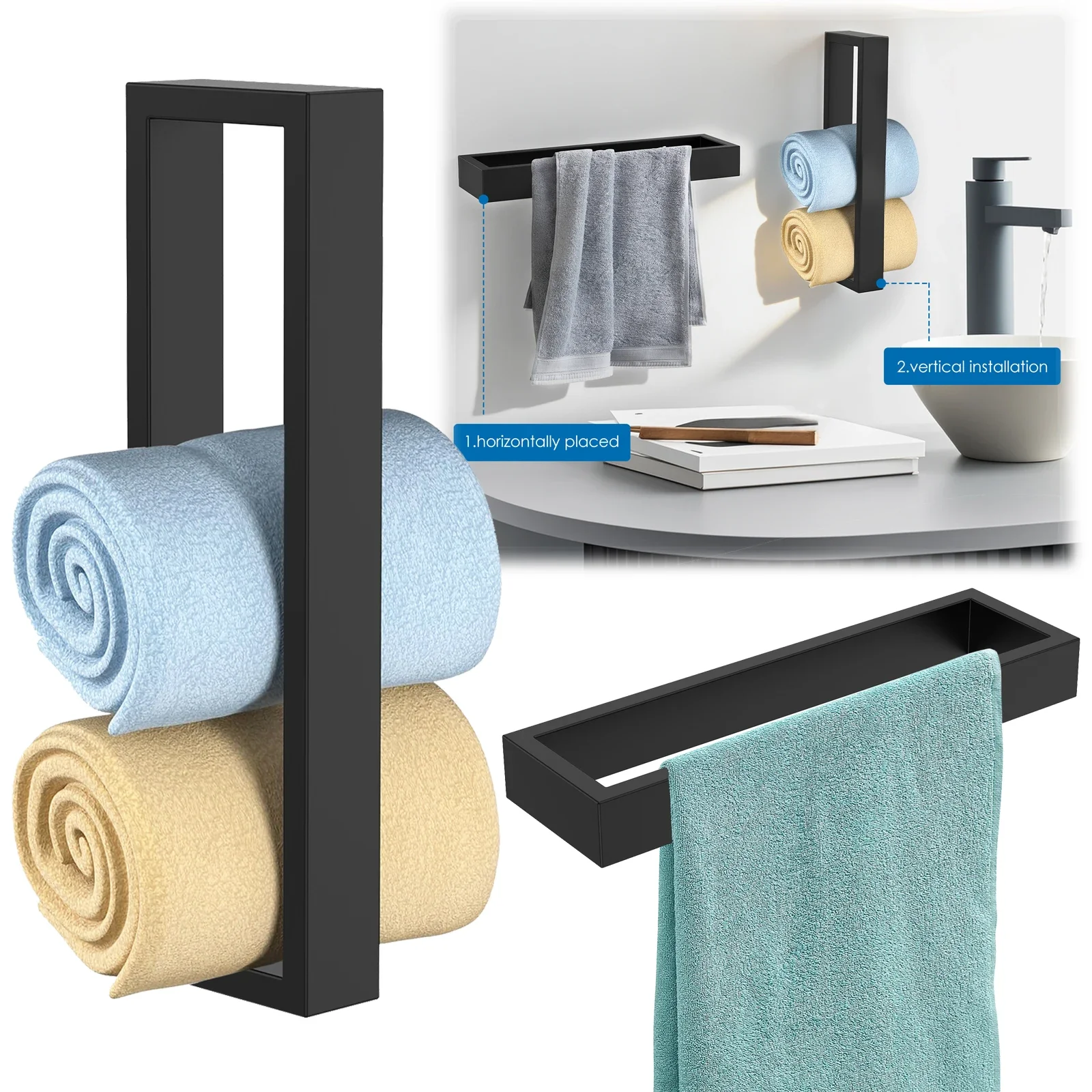 

Towel Holder Towel Ring Matte Black Hand Towel Bar Holder 10 Inch Kitchen Rack Stainless Steel for Bathroom Hardware Wall Mounte