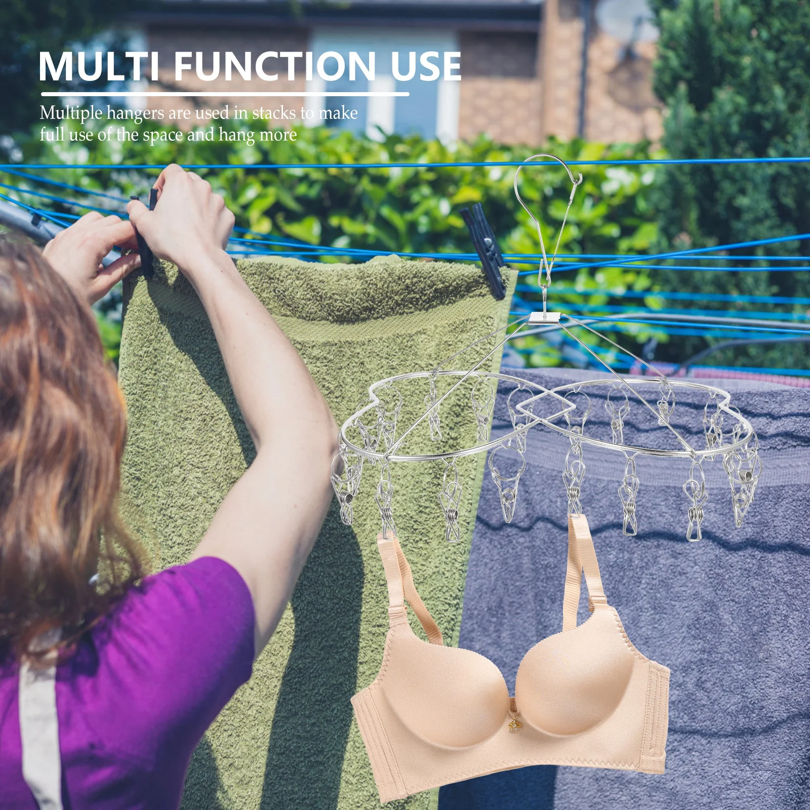 

1Pcs Laundry Drying Hanger Stainless Steel Clips for Socks Underwear Towels Bras Windproof Multi-Purpose Balcony Organizer