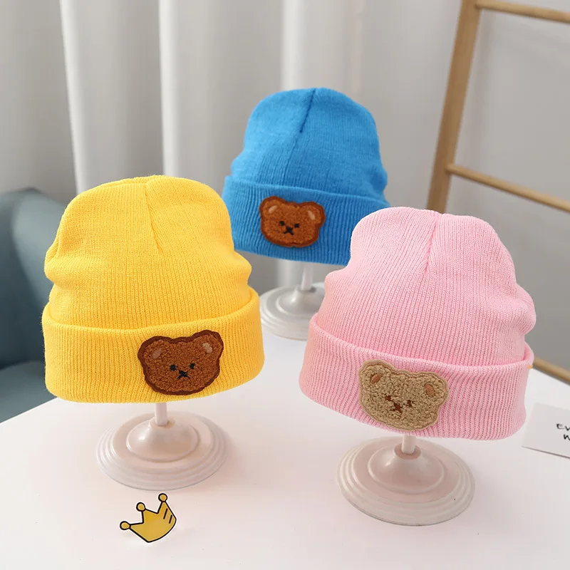 

Baby Bear Beanies Winter Warm Toddler Knitted Hat 3-12year Boys Girls Woolen Crochet Bonnet Solid Color Children Pullover Cap