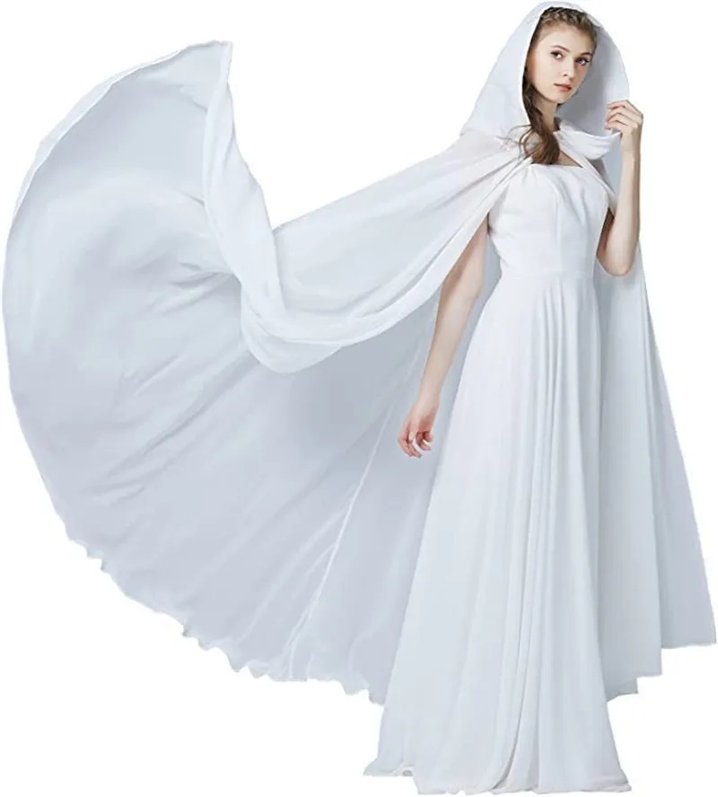 

Mingli Tengda Big Hem Chiffon Cape Halloween Hooded Cape Bride Cloak With Hat Custom Made Wedding Accessories