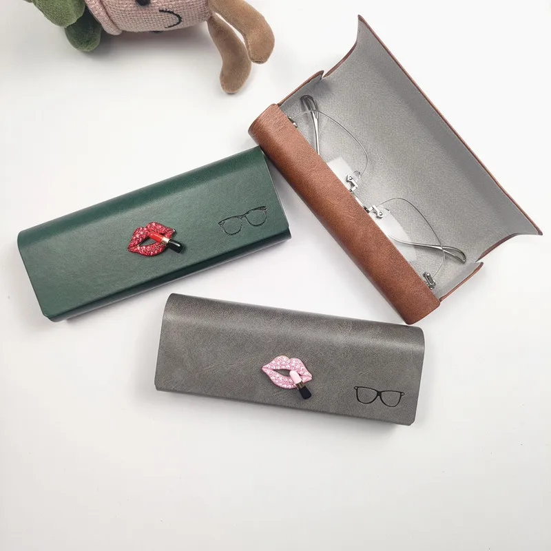 

PU Leather Hard Spectacles Box Women's red lips Pattern Glasses Case Hard Anti Press Sunglasses Box Eyeglasses Cases B5