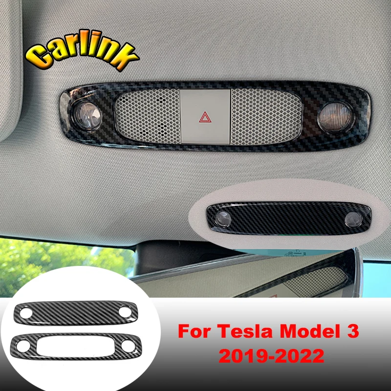 

For Tesla Model 3 2019 20 21 2022 ABS Carbon Fiber Car Roof Front And Rear Reading Light Trim Frame Sticker Interior Accessories