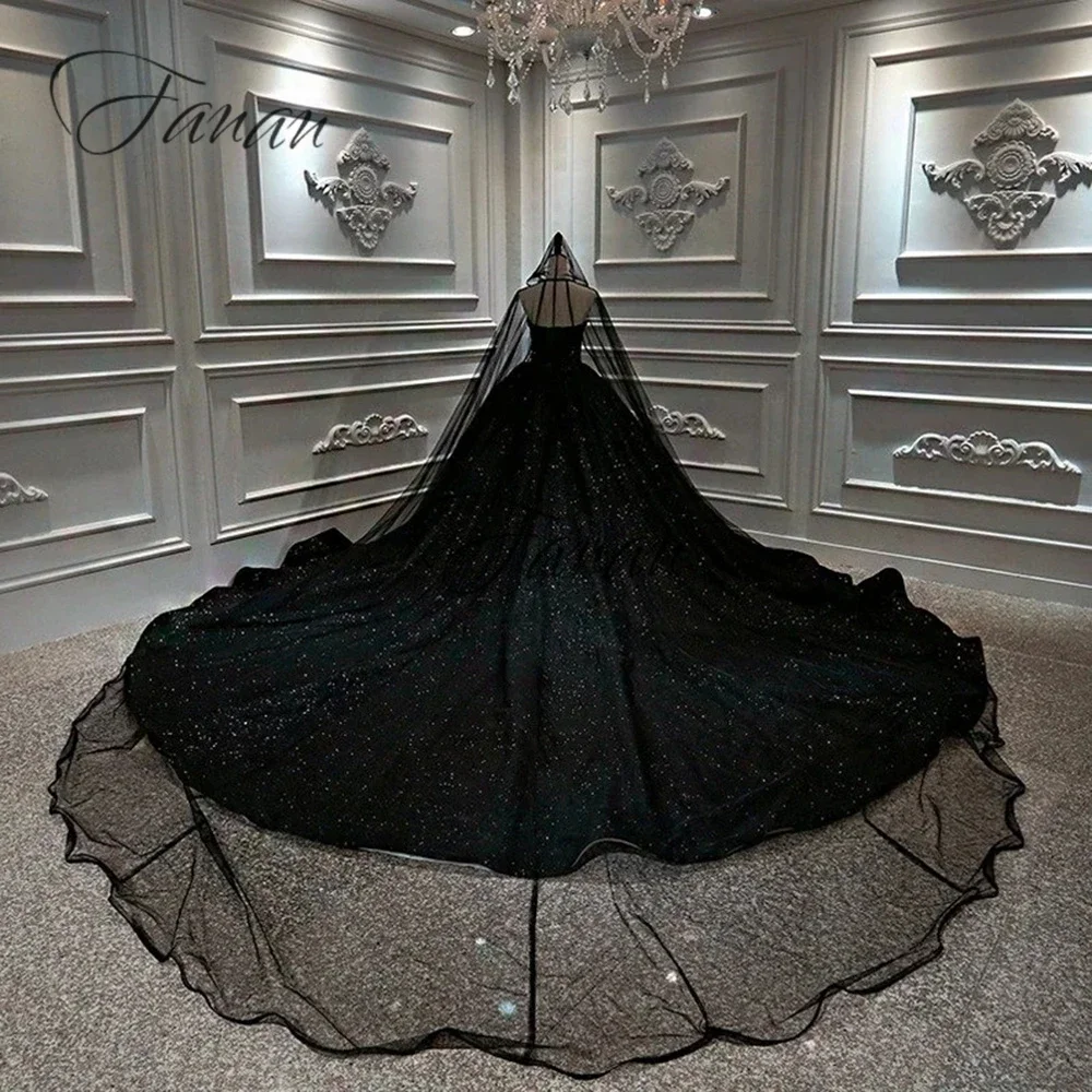 17040 # Luxo sem alças vestido de casamento preto trem catedral vestido de baile de halloween feminino império princesa vestidos de noiva personalizar