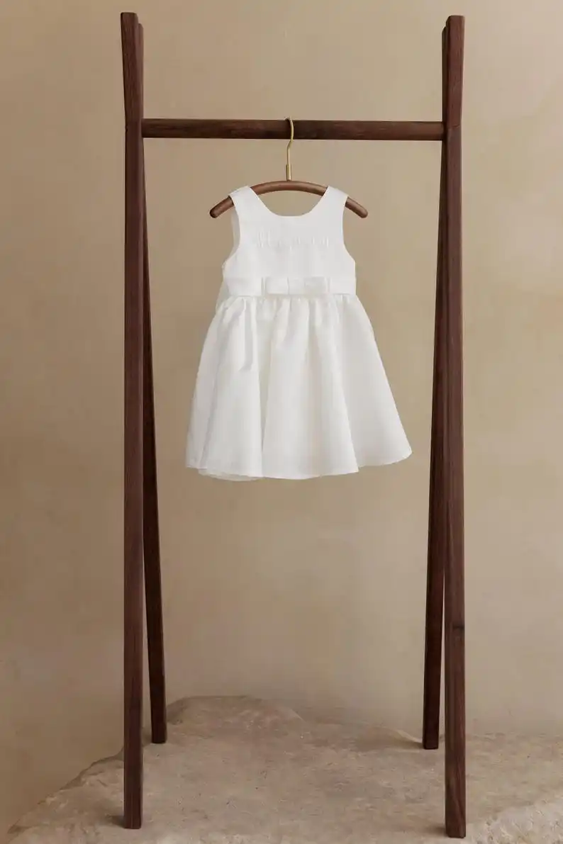 Custom Embroidered Flower Girl Dress: Soft Satin Ball Gown Baby Girl Clothes White Dress Dress for Baby Girl