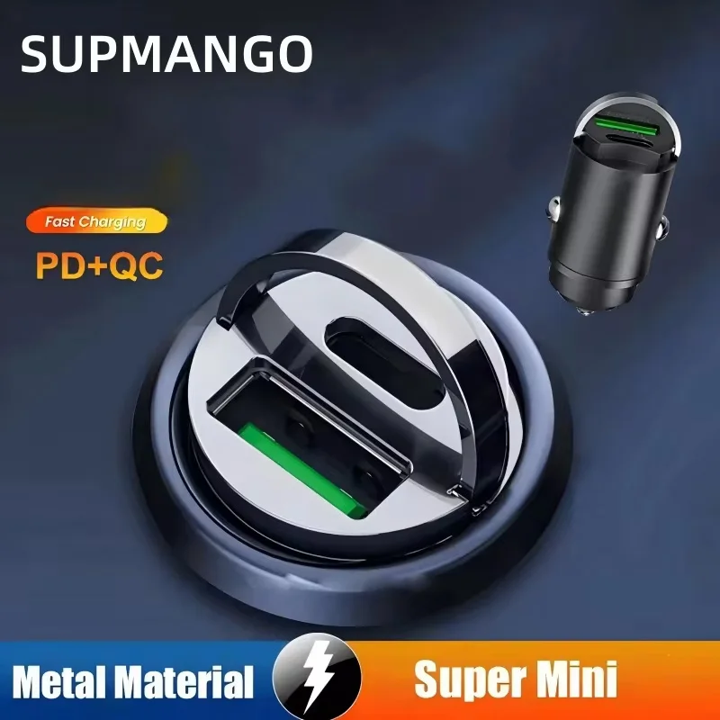 Mini  PD QC Pull Ring Fast Charging Car Charger USB C Car Phone Charger Adapter For iPhone 13 12 Xiaomi Samsung Huawei