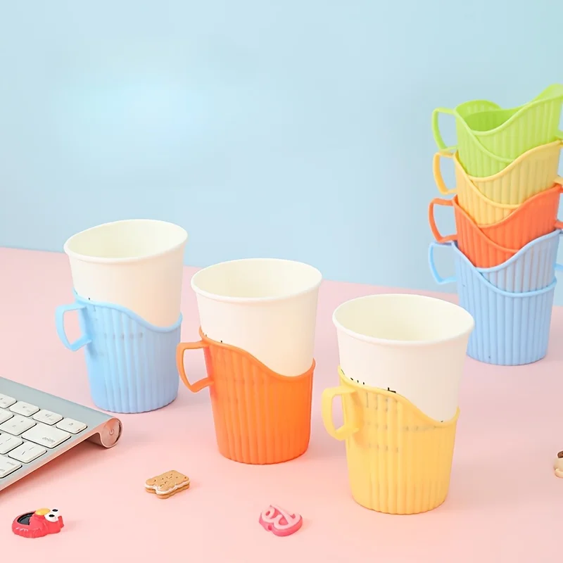10/20pcs Disposable Paper Cup Holder Set Reusable Holder Anti-Scalding Cups Color Random Multipurpose Office Household Sleeve