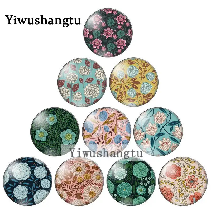 Art Oil painting flowers group pattern 10mm/12mm/20mm/25mm Round photo glass cabochon demo flat back Making findings