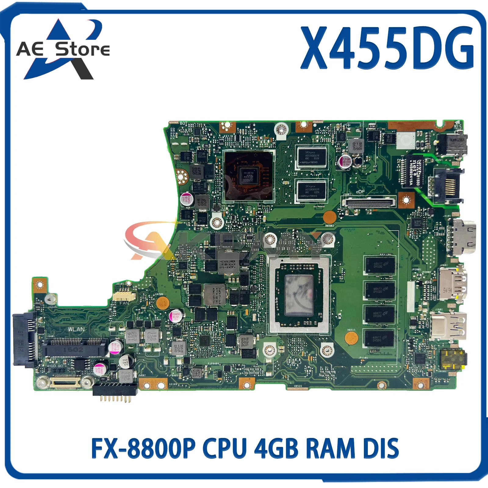 

AE X455DG Mainboard For Asus X455YI X455Y A454D K454D Laptop Motherboard With FX-8800P CPU 4GB RAM DIS