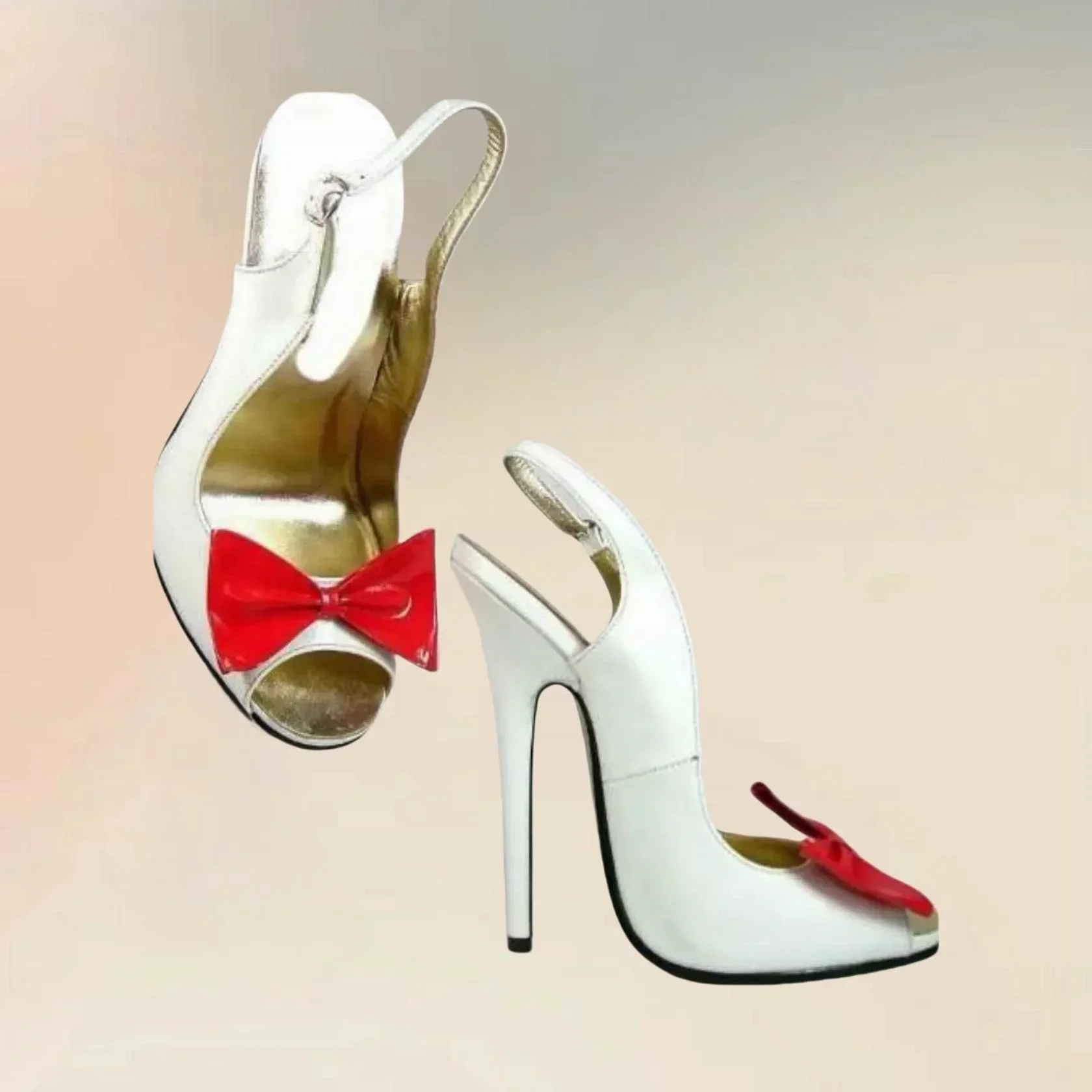 

Red Bow Knot White Peep Toe Super High Heel Pumps Buckle Strap Women Shoes Thin High Heels Party Feast 2024 Zapatos Para Mujere