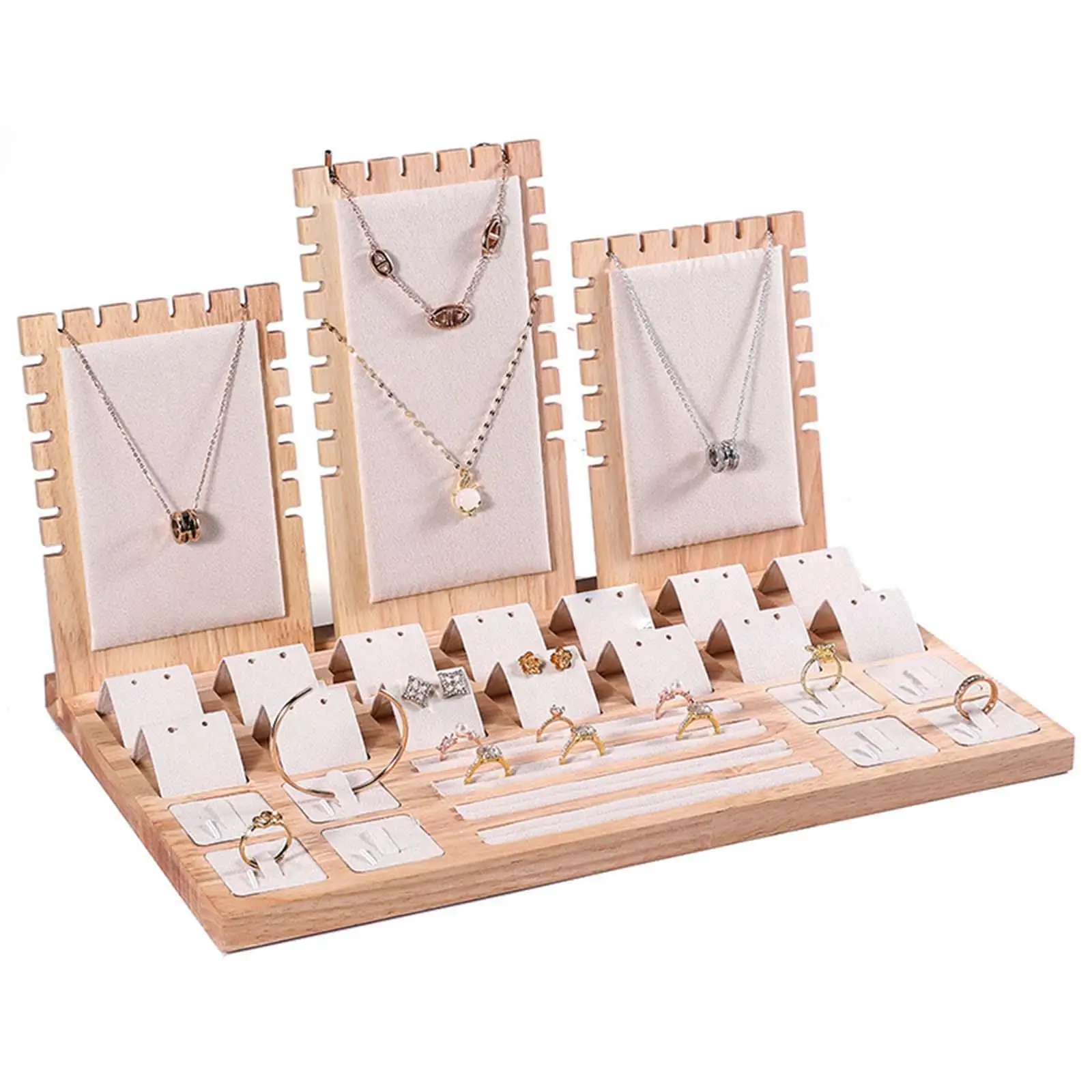 NONE Schmuckständer, Bambus-Vitrine, große Kapazität, Aufbewahrung, Schmuckständer für Ohrstecker, Halskette, Armband, Arbeitsplatte 6
