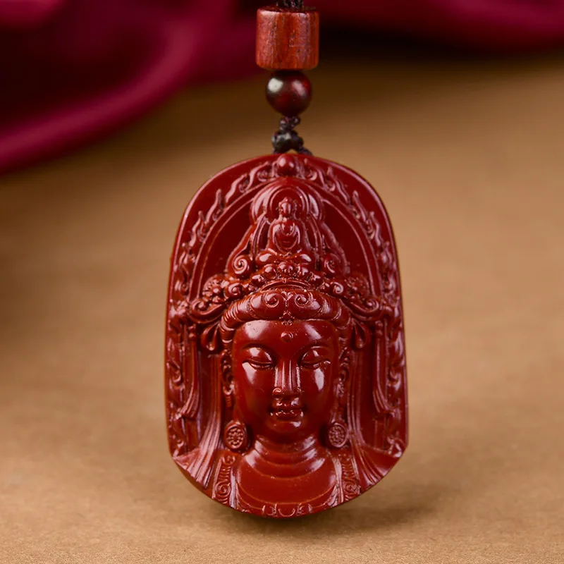 Genuine natural cinnabar raw ore men's Guanyin pendant, body protection and safety pendant, send husband to boyfriend and woman