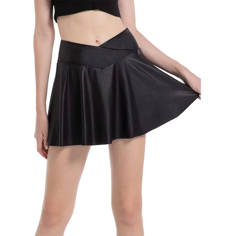 New Fashion High Waist PU Skirts Temperament Mini Pocket Anti Light Fake Two Piece Sport Casual Faux Leather Mini Short Skirt XL