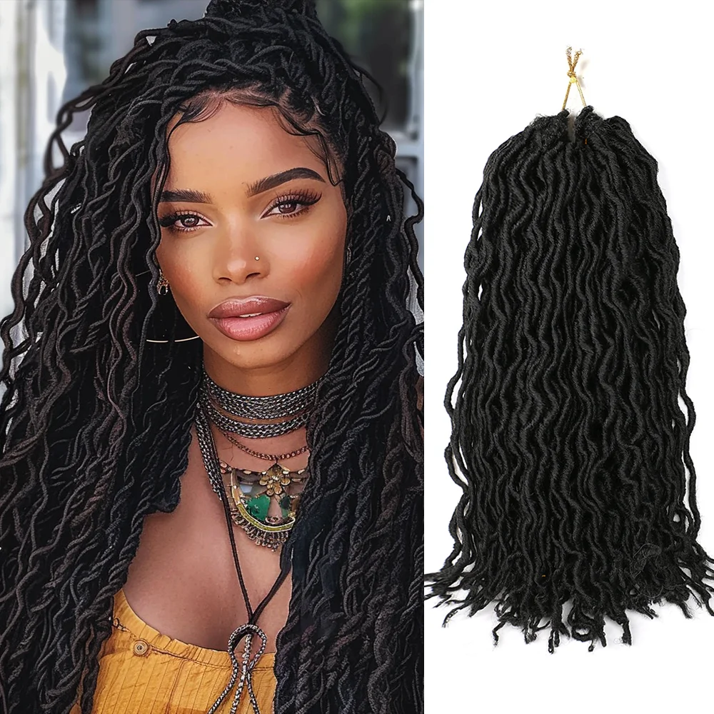 Gypsy Locs Deusa sintética Faux Locs Crochet cabelo, tranças macias, trança torção encaracolado, Dreadlocks africanos, 18"