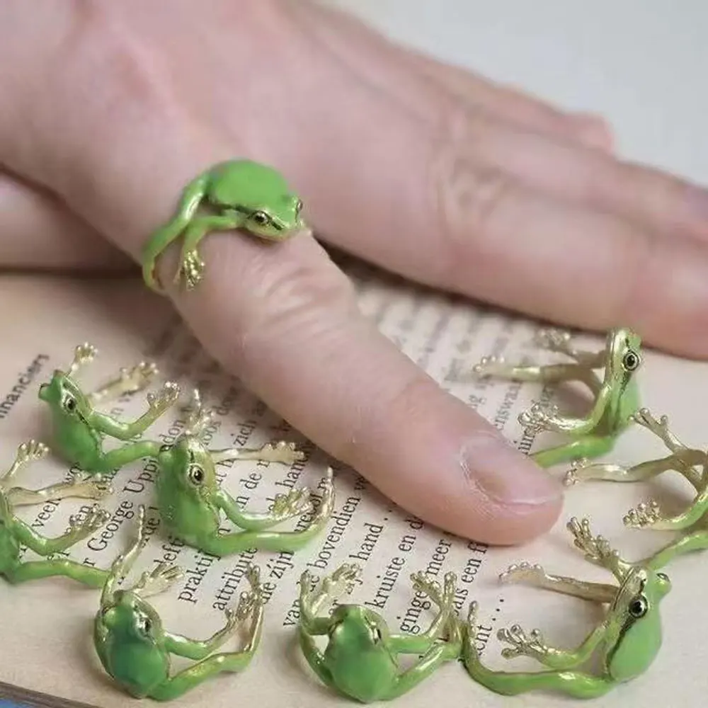 2pcs Cute Tree Frog Ring Opening Cute Adjustable Ring Animal Shape Alloy Jewelry Accessories For Women Gifts ﻿ view 2