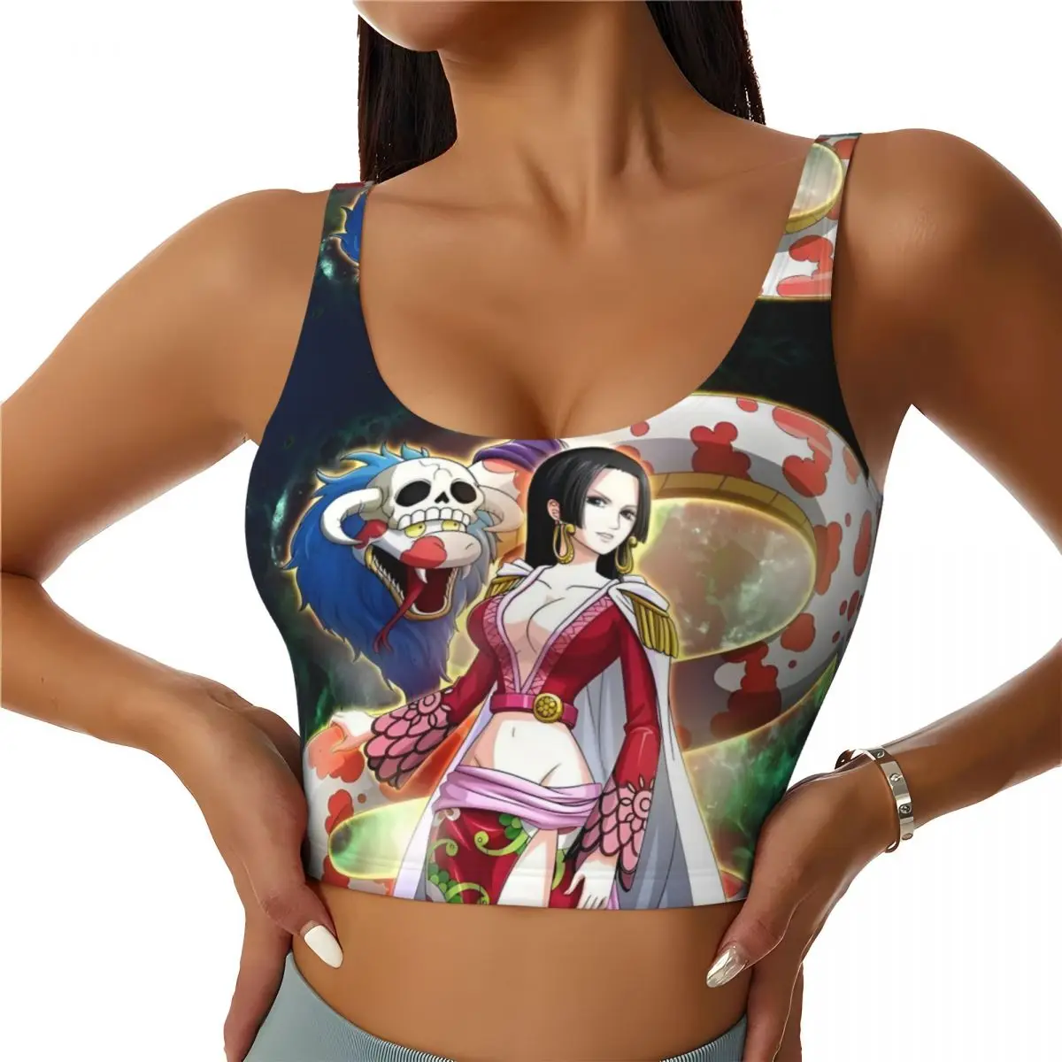 

Custom Boa Hancock Japan Manga High Impact Sports Bras for Women Pirate Seamless Workout Running Crop Tank Tops