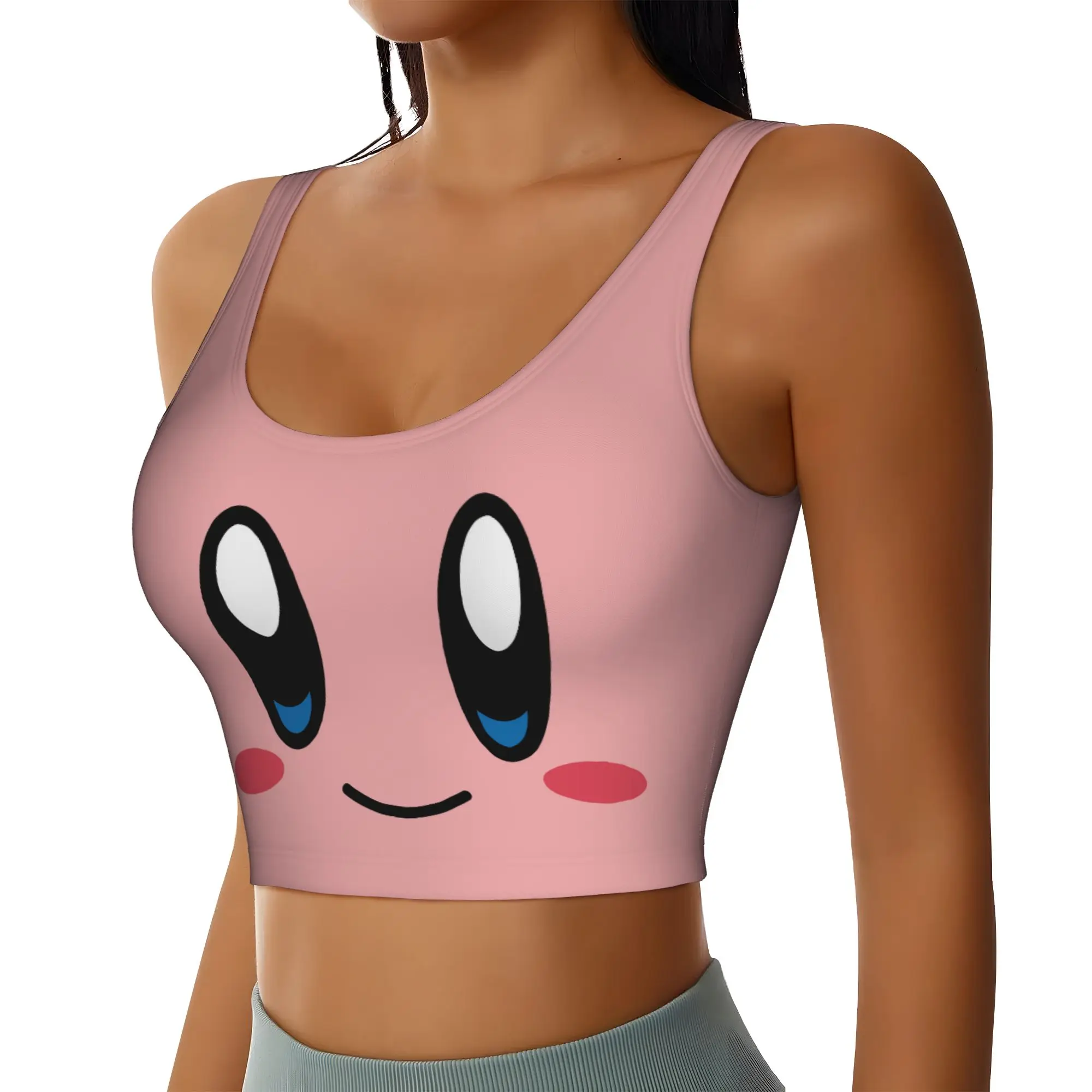 Custom K-Kirbys Cartoon Workout Crop Tank Tops Women's Seamless Video Game Yoga Running Sports Bras