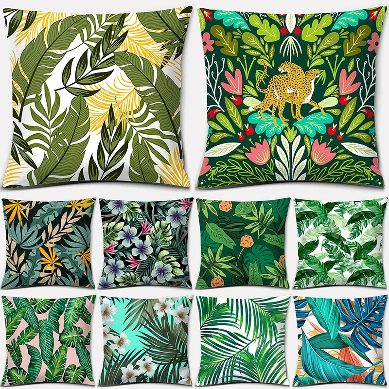 Green plant pattern printing pillow cases cojines 60x60 funda   boho    cover  covers decorative