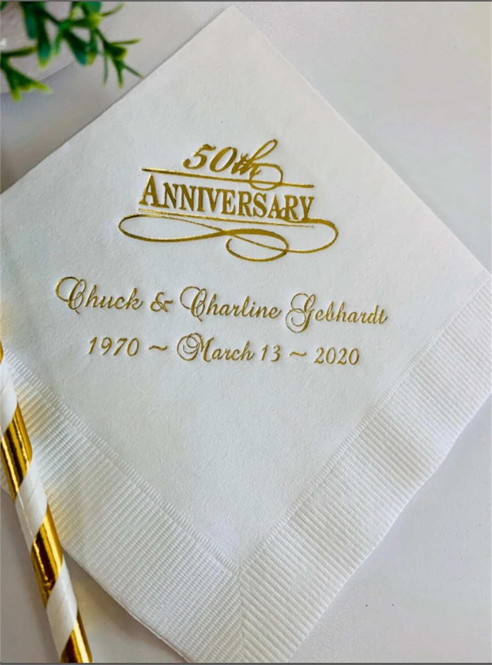 50PCS Personalized Napkins Beverage Cocktail Luncheon Dinner Guest Towel Size Available Wedding Custom Monogram 50th Anniversary