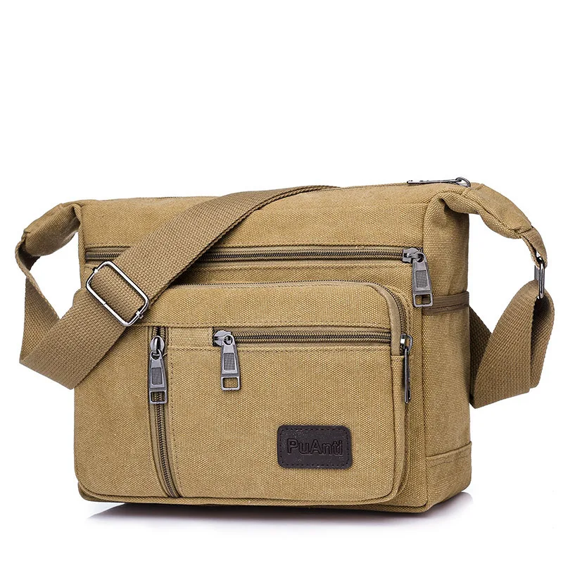 Bolso cruzado de lona con múltiples compartimentos para hombre, cartera de negocios gruesa y duradera, bolso de hombro informal de negocios