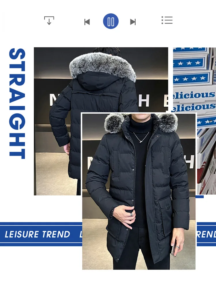 Autumn Winter Main Push Mid Length Solid Color Hooded Cotton Coat For Men Plus Size Korean Style Thick Warm Unisex Youth Trendy