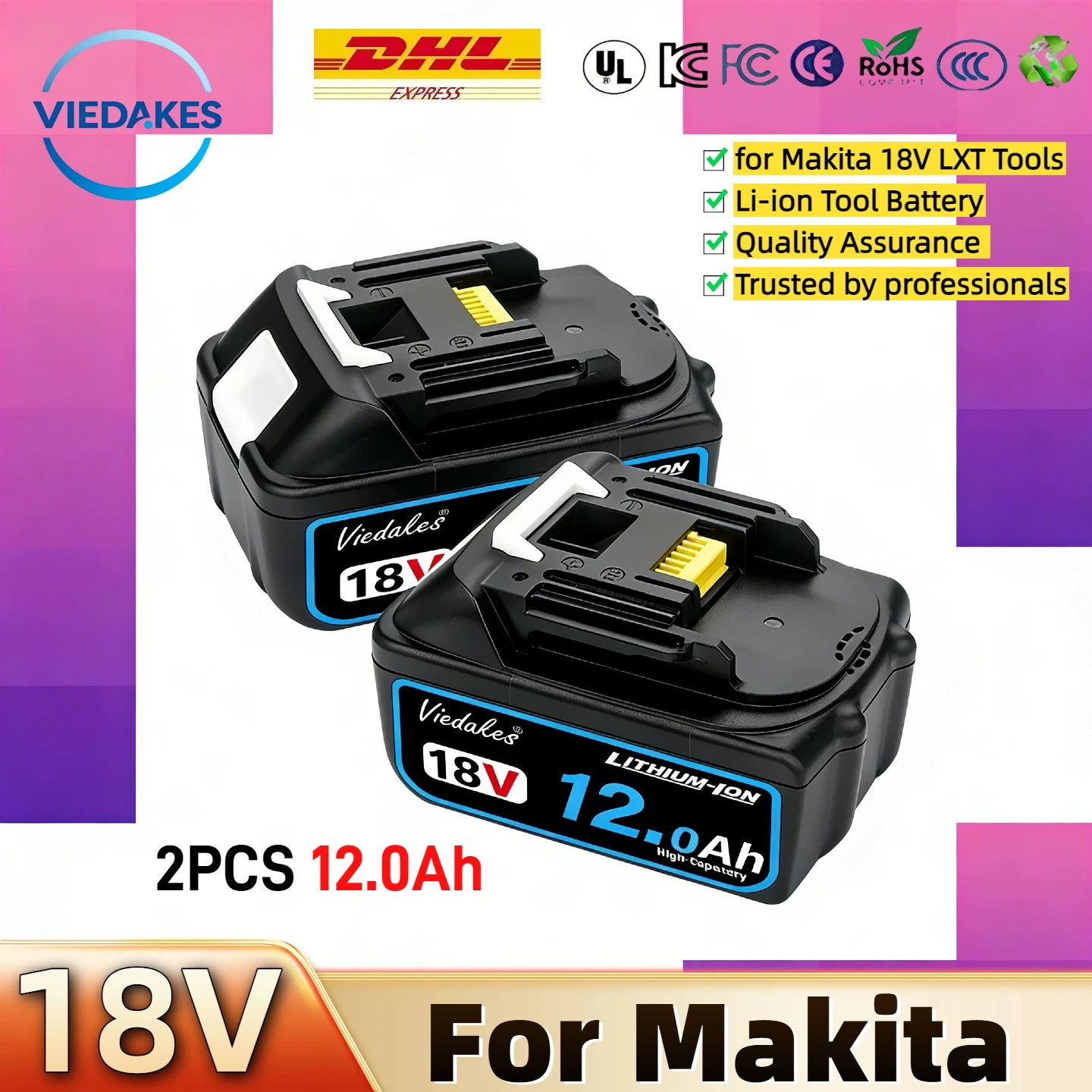 

2026 New 12AH for Makita 18V Battery, Rechargeable Power Tool Battery Replaceable LED Lithium-ion LXT BL1860B BL1850 BL1830