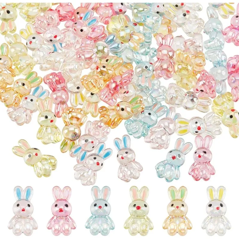 72Pcs 6 Colors Rabbit Acrylic Beads Transparent Bunny Bead Acrylic Beads Animal Charm Bead for DIY Bracelet Earring