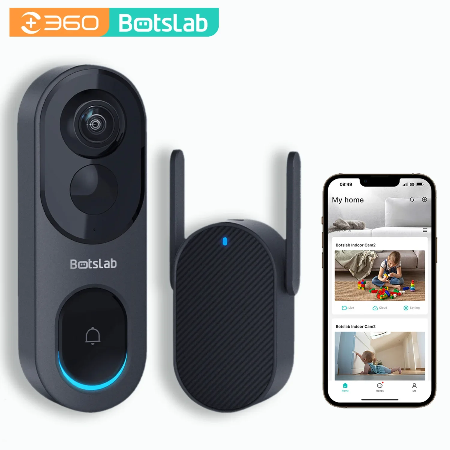 Qihoo360 Botslab 5MP HDR Vídeo Campainha Câmera 2.5K WIfi Bateria Campainha com fio Armazenamento em nuvem Campainha de segurança doméstica grátis