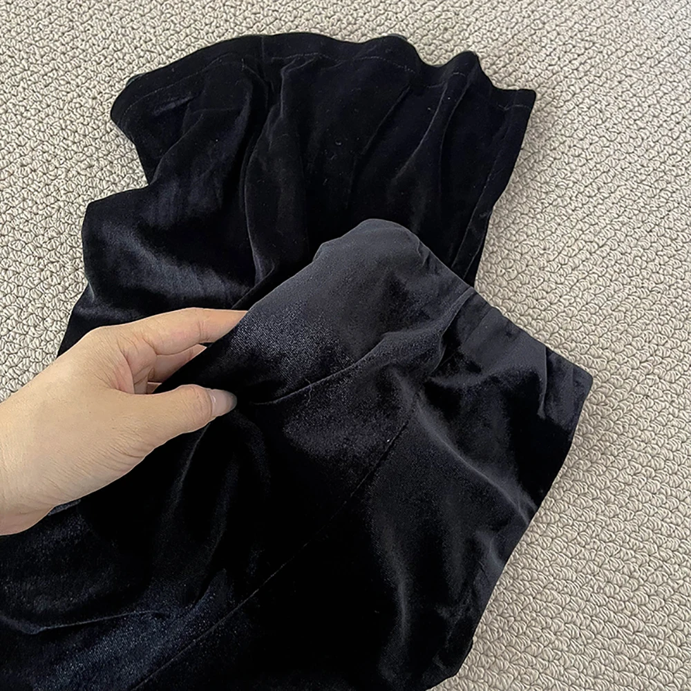 

Autumn Vintage Black Velour Skirt Women Korean Style Solid High Waist Elegant Temperament Mermaid Skirts Commute Party Wear