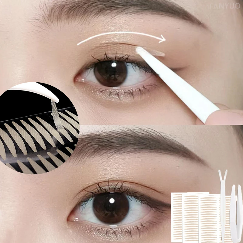 เทปติดตาสองชั้น 5 แผ่น แบบพับได้ สติ๊กเกอร์ยกเปลือกตา ติดเองได้ ลายลูกไม้ แถบติดเปลือกตาแบบธรรมชาติ มองไม่เห็น ติดทนนาน อุปกรณ์แต่งหน้า