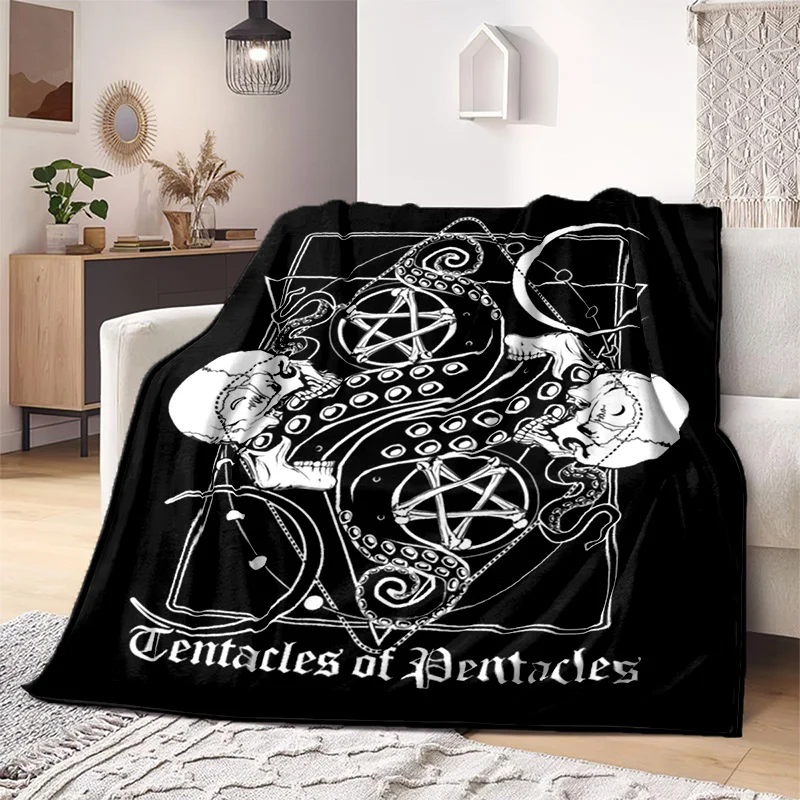 Gothic moth Throw Blanket Goat head Satan Blanket Soft Home Plush Sheet Sofa Cover Warm Blanket black  white Goth Skull Blanket