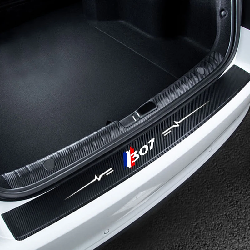 Carbon Fiber Car Door Threshold Stickers Trunk Doorsill Protective Film for Peugeot 307 Logo Scuff Plate Decals Tape Accessories